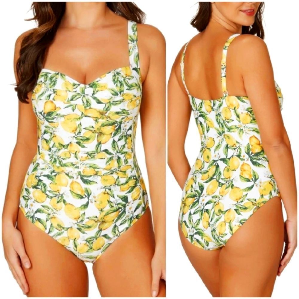 Womens Lemons Joanne Twist Front Design Tummy Control One Piece Swimsuit…